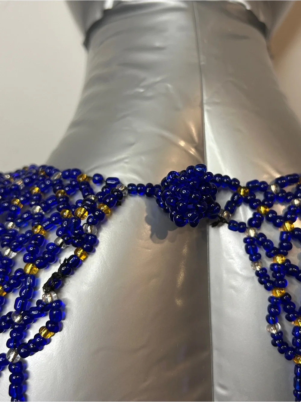 Handmade Blue Beaded Net Capelet Necklace